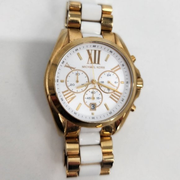 Michael Kors Accessories - Michael Kors White Dial Two Tone Gold Plated Steel Women's Oversized Watch
